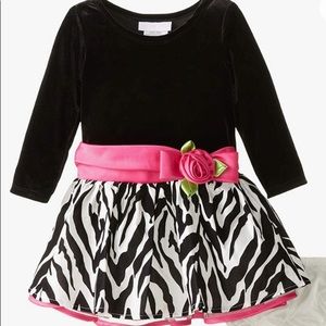 Bonnie Baby Zebra Dress 12M black pink EUC